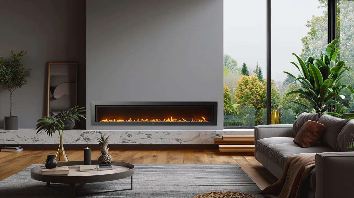 Dimplex Ultra 74 electric linear fireplace with realistic LED flame