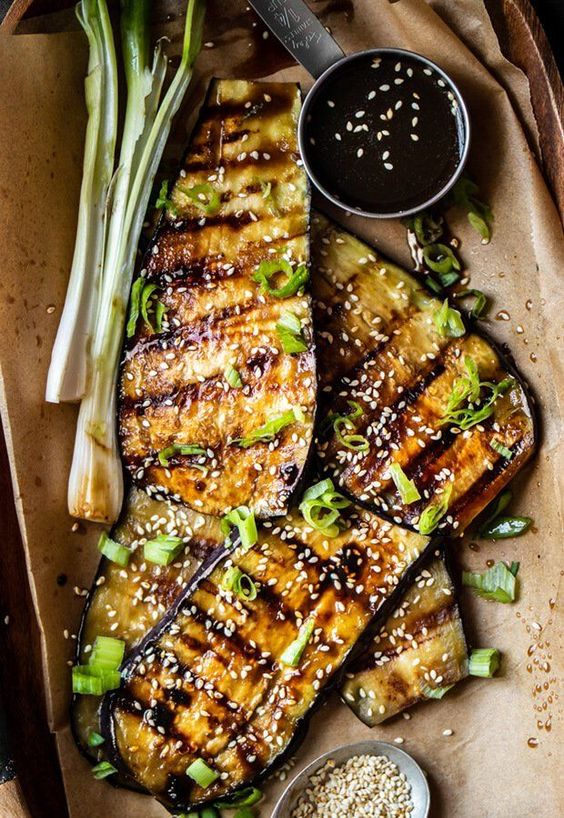 Teriyaki grilled eggplant slices