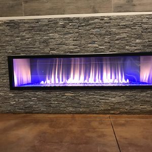 grey and purple fireplace wall